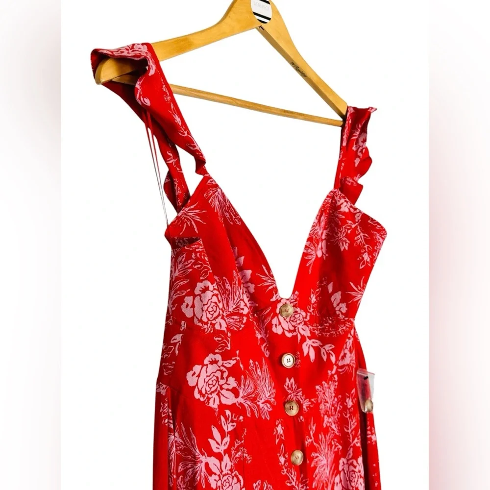 Free People Red Floral Wide Leg Be The One Tropical Pant Boho Tropic Jumpsuit - Picture 7 of 15